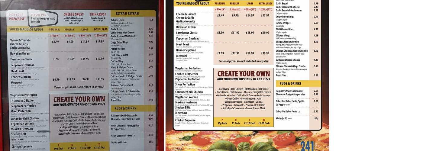 241 Pizza Menu