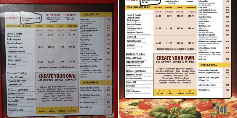241 Pizza Menu