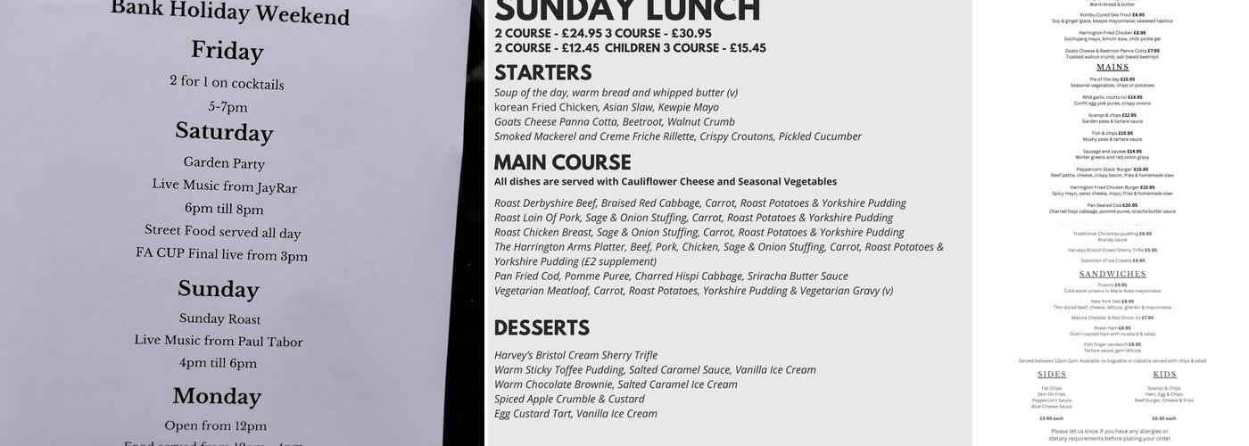 The Harrington Arms Menu