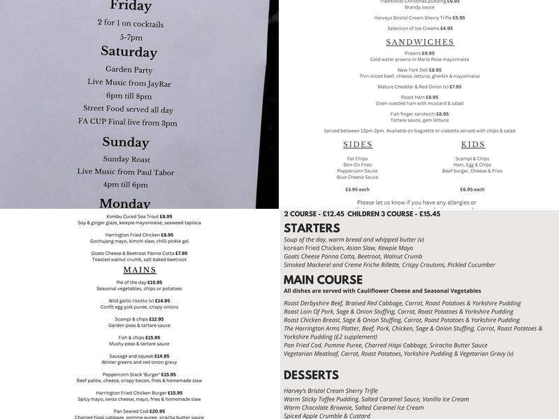 The Harrington Arms Menu