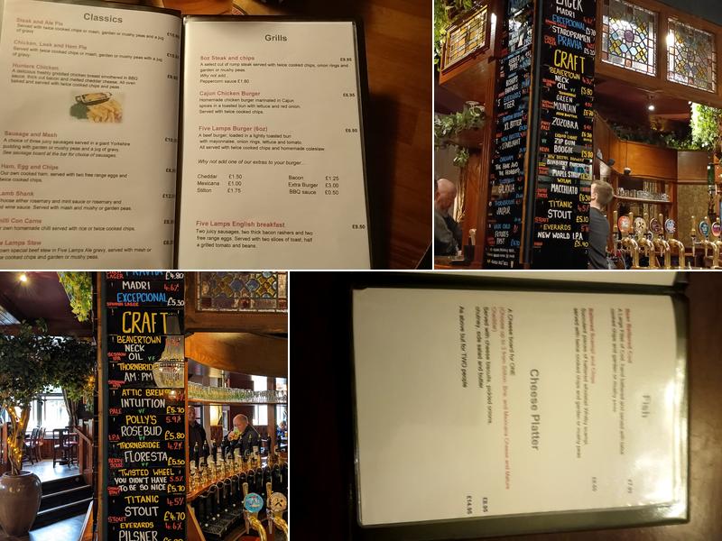 Five Lamps Pub Menu