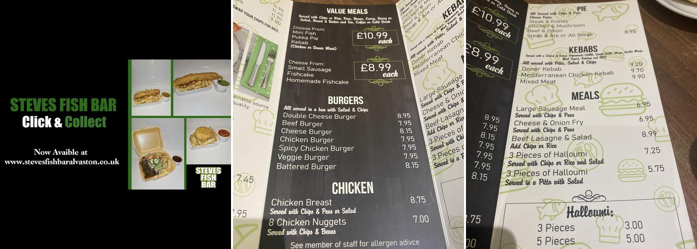 Steves Fish Bar, Alvaston Menu