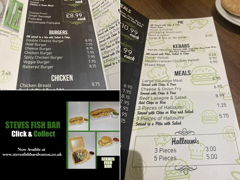 Steves Fish Bar, Alvaston Menu