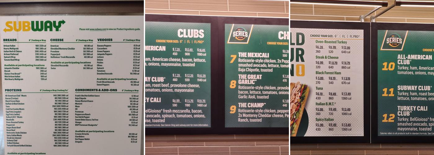Subway Menu