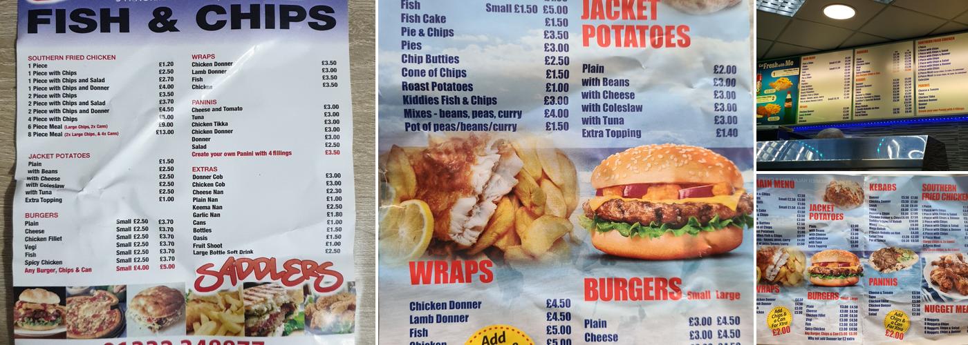 Saddlers Fish & Chips Menu