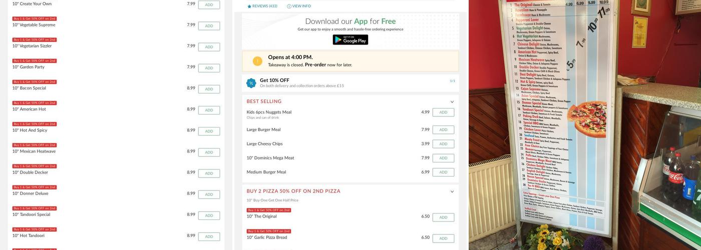 Dominics Pizza & Kebabs Menu