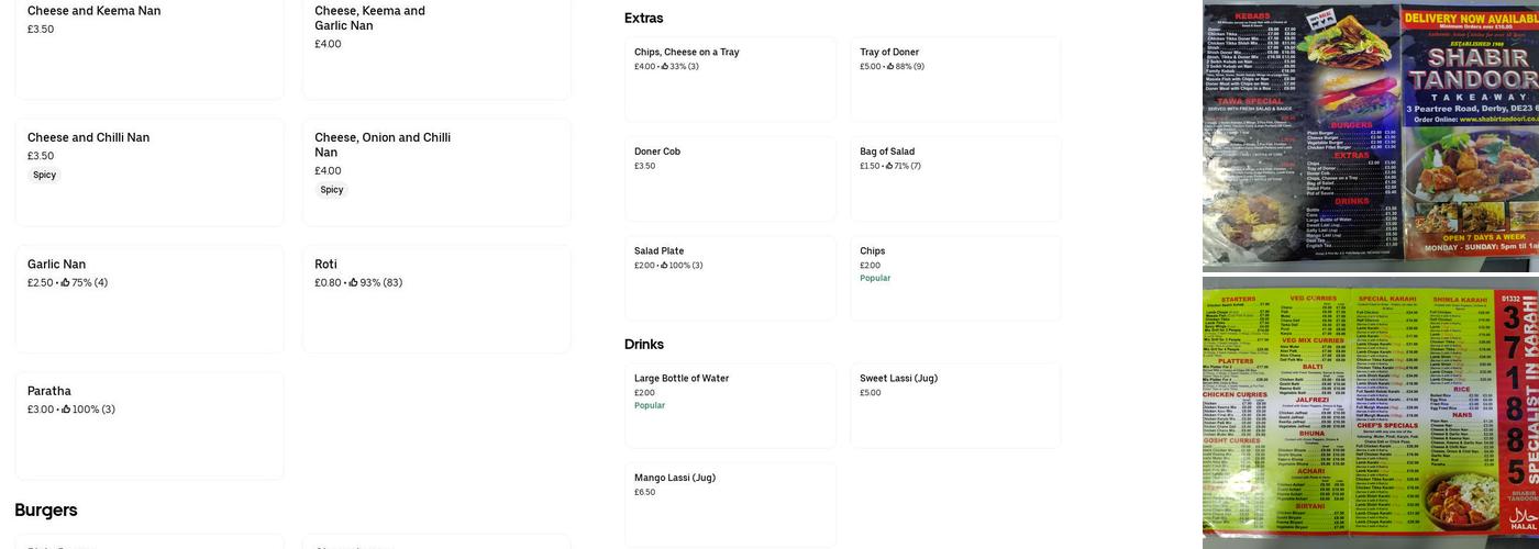 Shabir Tandoori Menu