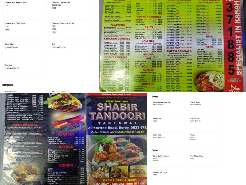Shabir Tandoori Menu