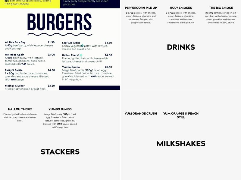 Yum Burger Derby Menu