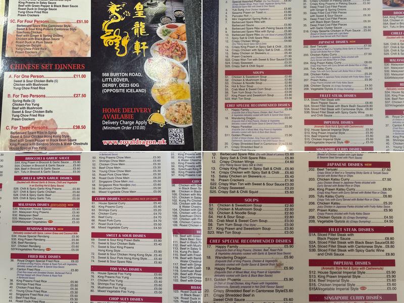 The Royal Dragon Chinese Takeaway Menu