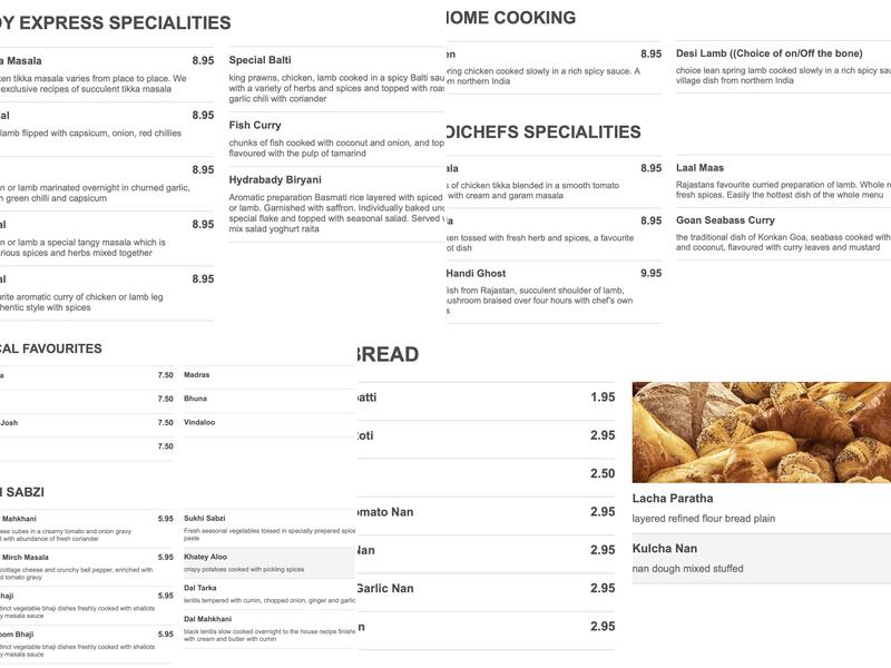 Viceroy Express Menu