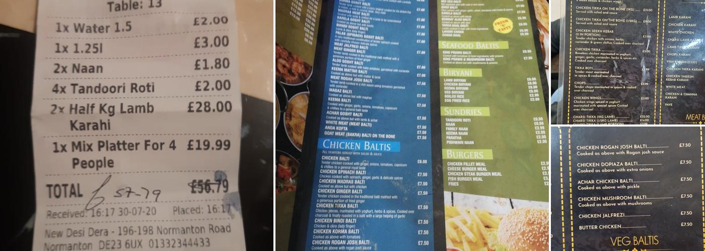 New Desi Dera Menu