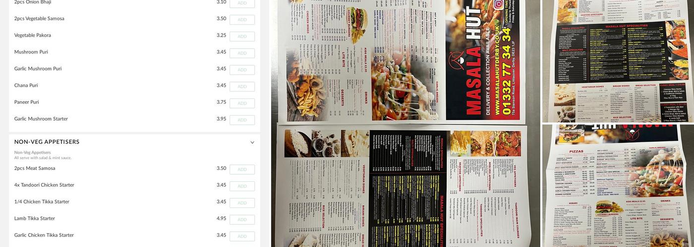 MASALA HUT Indian Takeaway Menu