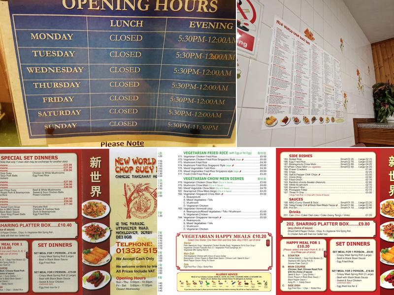 New World Chop Suey Bar Menu