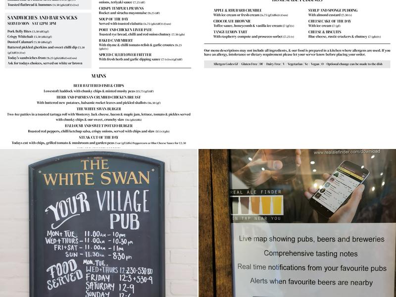 The White Swan, Gressenhall Menu