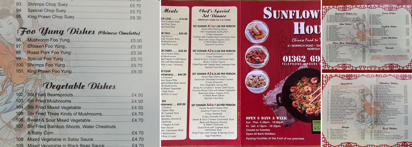 Sunflower House Takeaway Menu