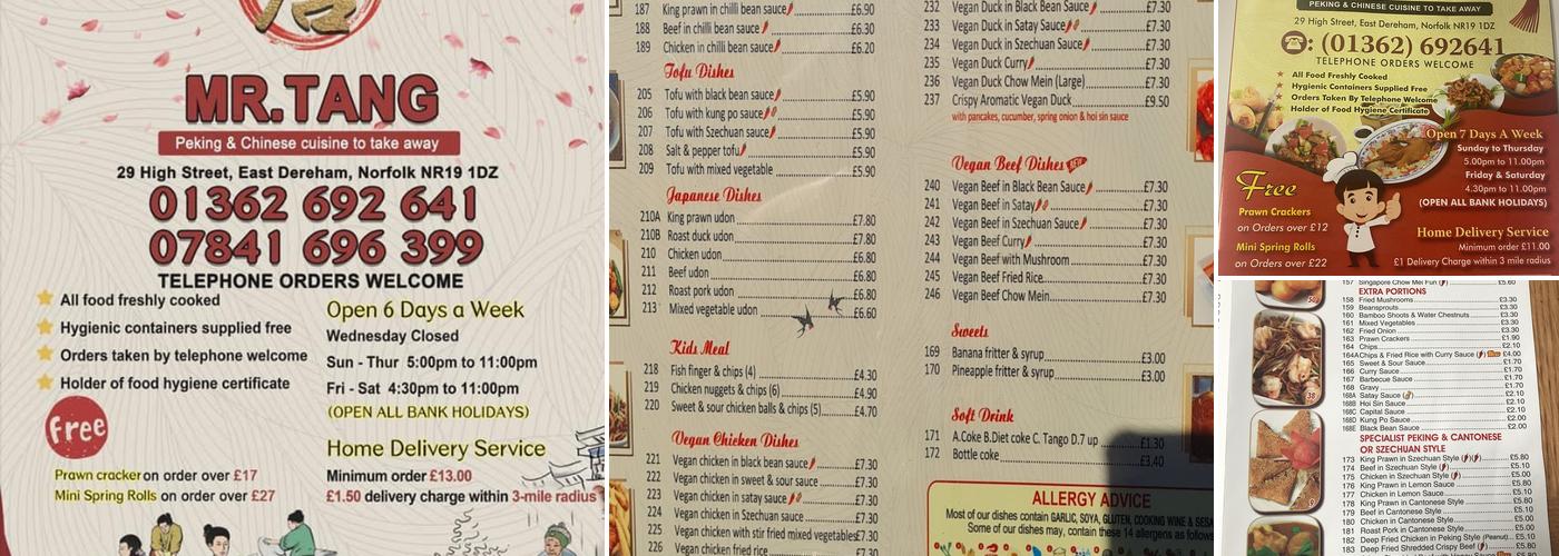 Mr Tang Menu