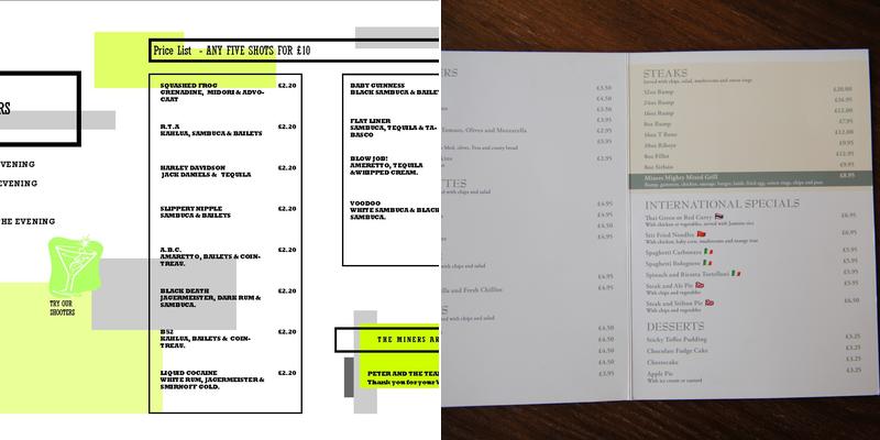 The Miners Arms Menu