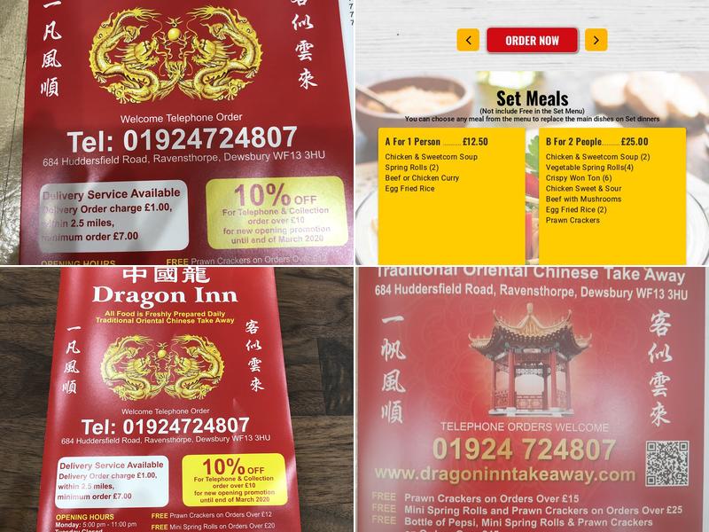 Dragoninn chinese takeaway Menu