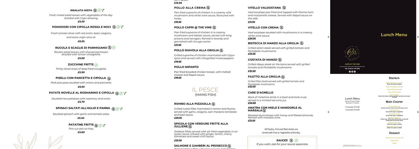 Capri Home Dining Menu
