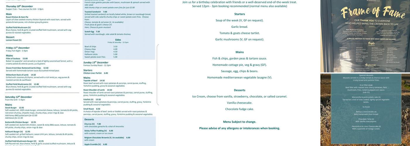 The Crown, South Moreton Menu