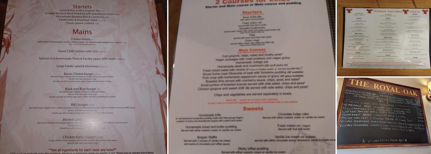 The Royal Oak Menu