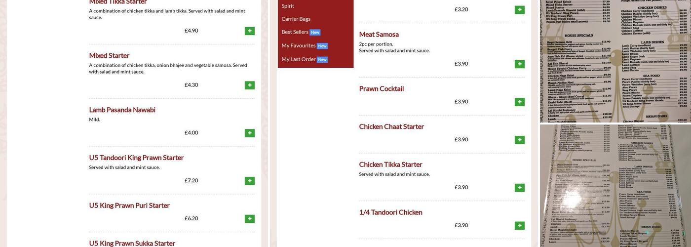 The Royal India (Dinas Powys) Menu