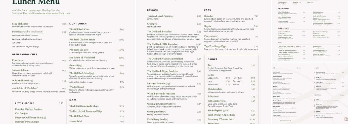 The Old Bank Dinas Menu