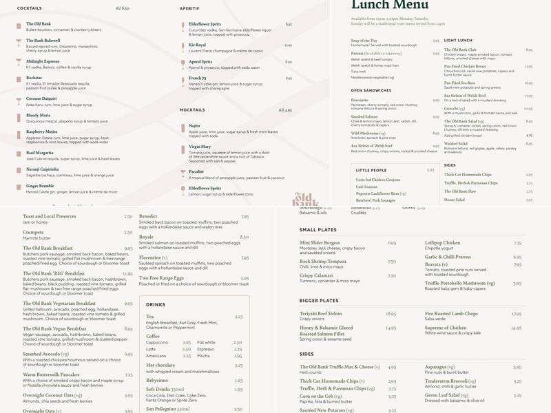 The Old Bank Dinas Menu