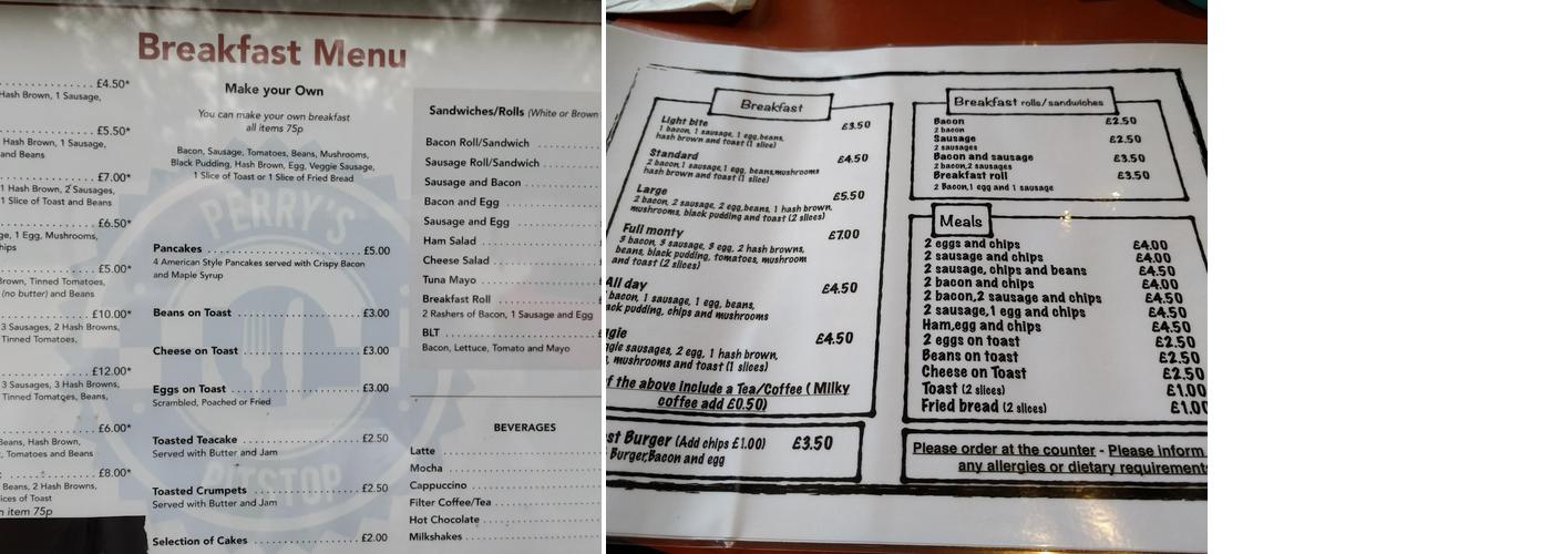 Perry’s Pitstop Cafe Menu