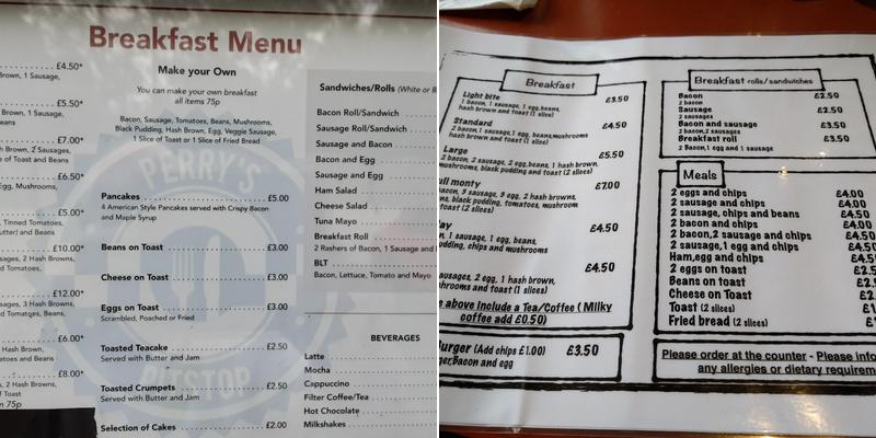 Perry’s Pitstop Cafe Menu