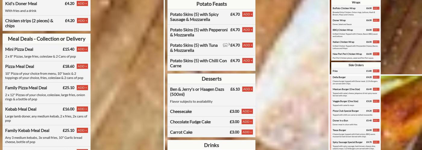 Pizza Club Dinnington Menu
