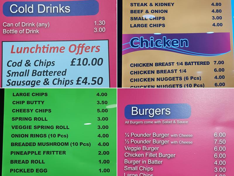 Baileys Fish & Chips Menu