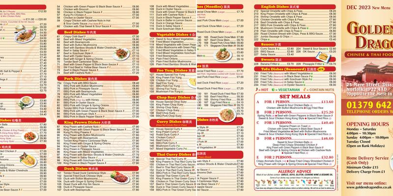 Golden Dragon Menu