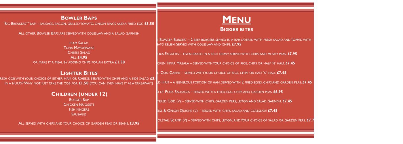 Bowling Green Inn Menu