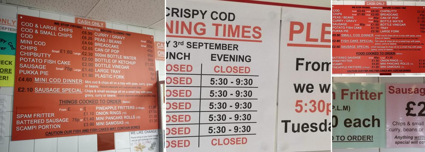 Peter's Crispy Cod Menu