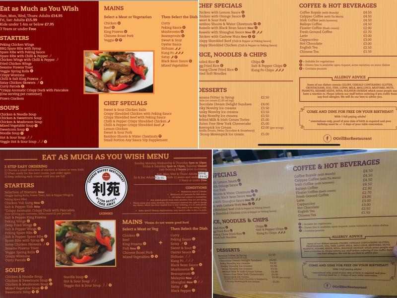 O’Grill Buffet Chinese Restaurant Menu