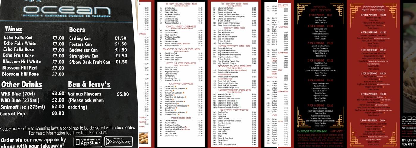 Ocean Chinese Takeaway Menu