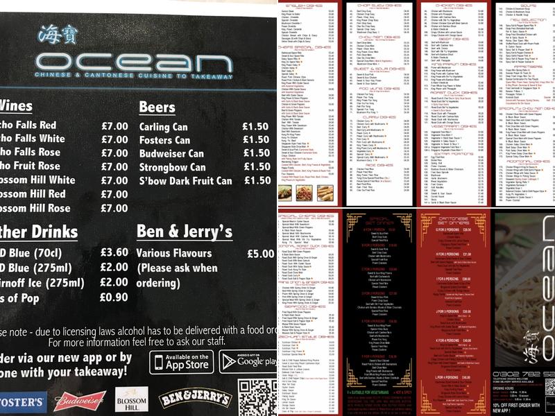Ocean Chinese Takeaway Menu