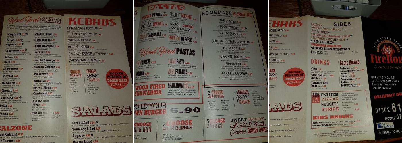 Firehouse PIZZA AND GRILL Menu