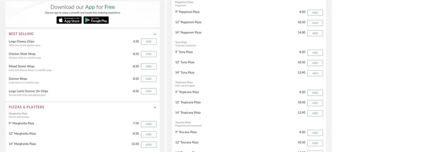 Efes Pizza & Kebab House Menu