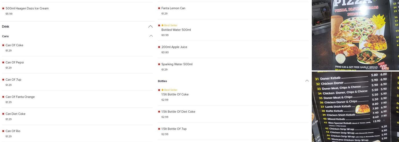 Rios Pizza Doncaster Menu