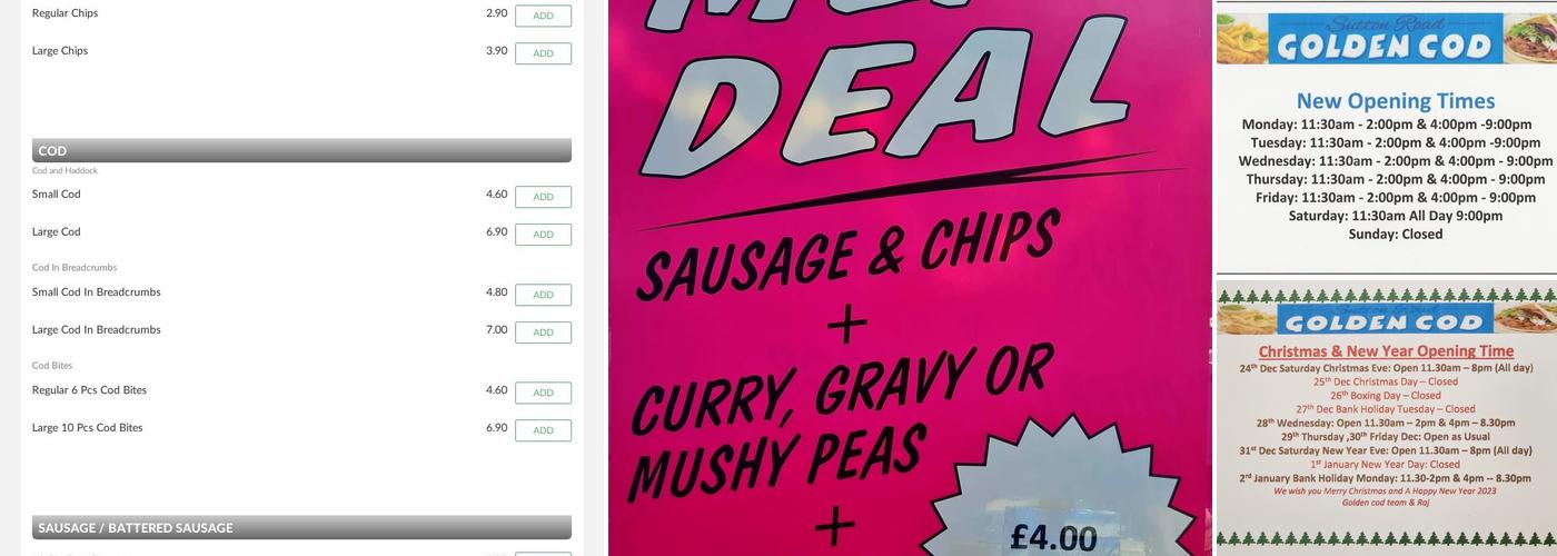 Sutton Road Golden Cod Askern Menu