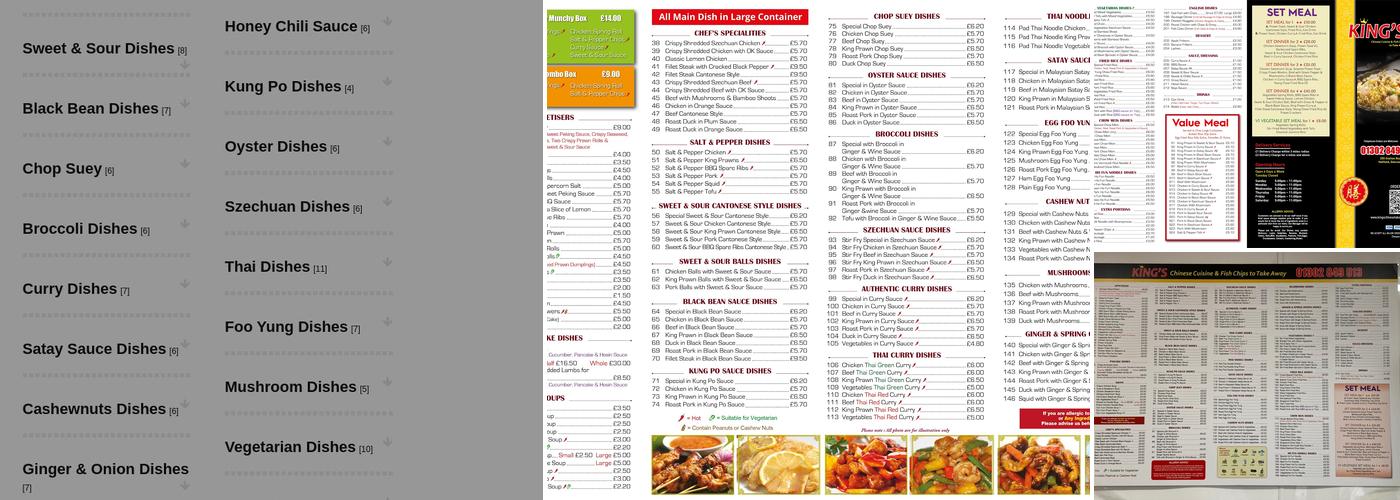 King’s takeaway Fish & Chips Takeaway Menu