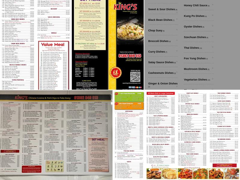 King’s takeaway Fish & Chips Takeaway Menu