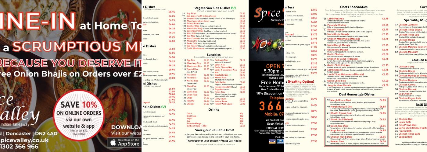 Spice Valley Menu