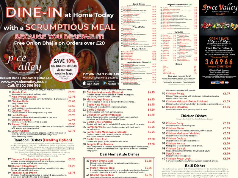 Spice Valley Menu