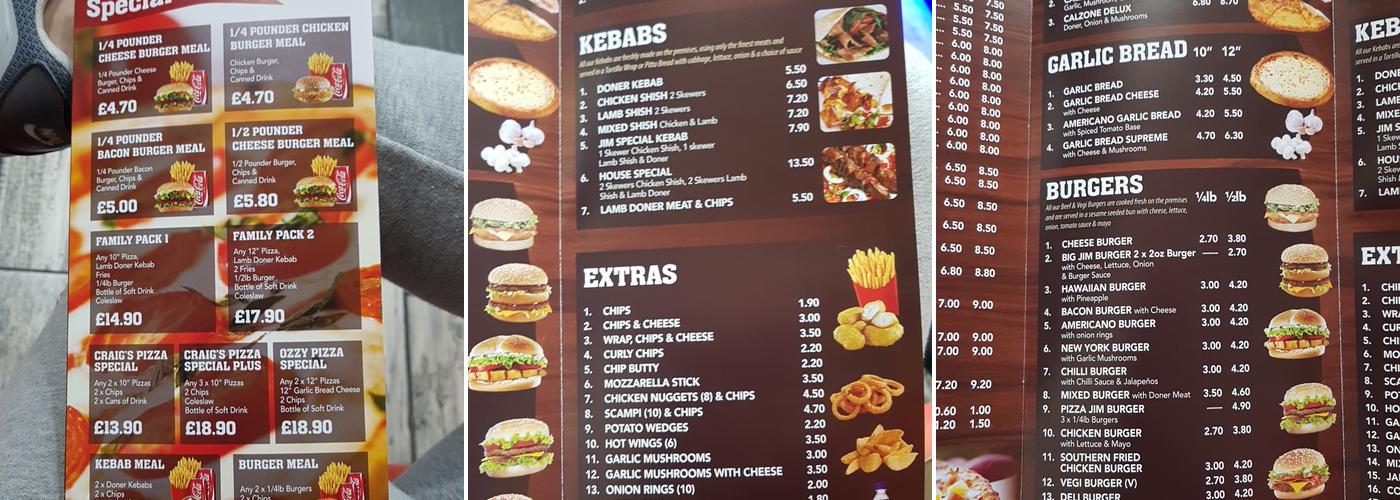 Pizza Jim Rossington Menu