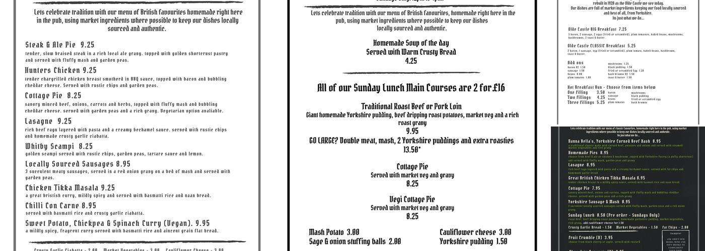 Olde Castle Hotel Menu