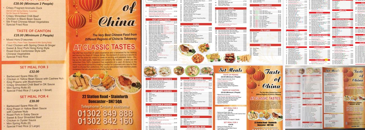 Taste of China Ltd Menu